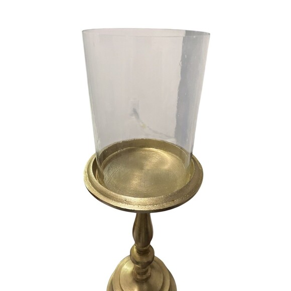 Gold Candle Holder With Glass 15”tall Crafted in India - Picture 3 of 10